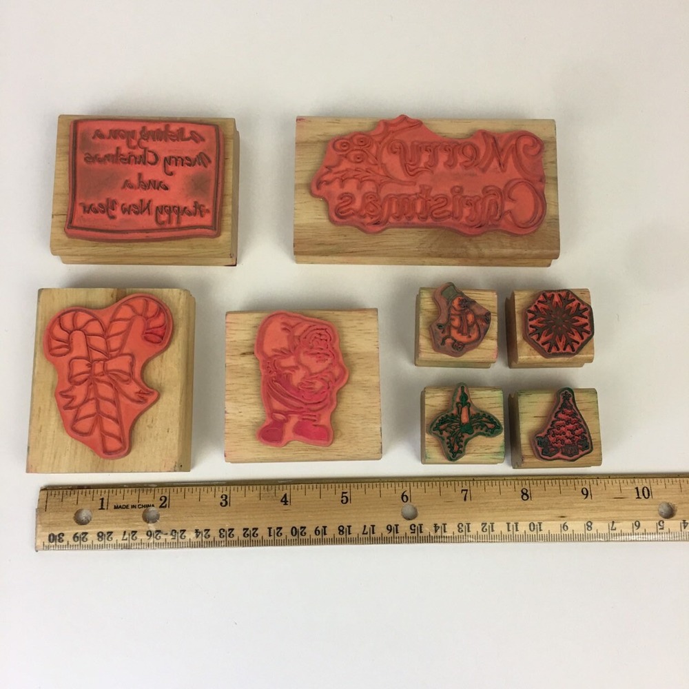 Christmas Holiday New Year Rubber Stamp Lot Merry Christmas Snowflake Tree Santa - Picture 3 of 4